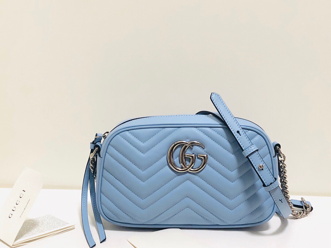 Gucci GG Marmont Small Matelasse Shoulder Bag 447632 Light Blue